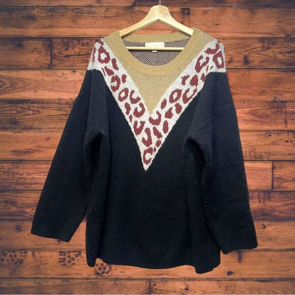 5 for $25🔥Weekend by Suzanne Betro Colorblock Animal Print Chunky Sweater 1X/2X - Picture 1 of 6